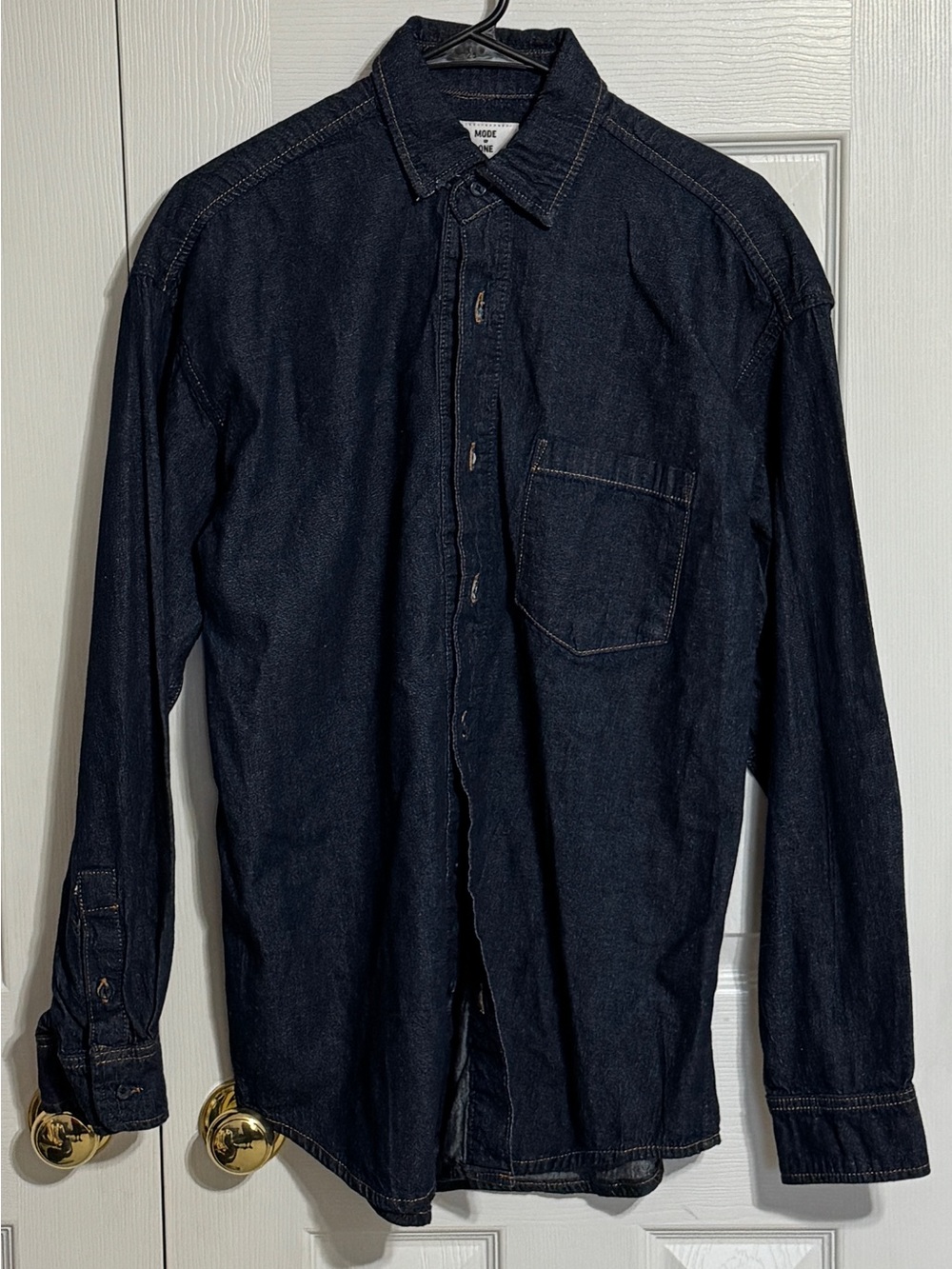 Men's Dark Blue Denim Button-Down Shirt